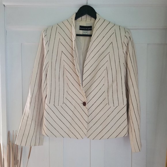 100pc Linen Cream Striped Blazer, ~Medium - Picture 8 of 10
